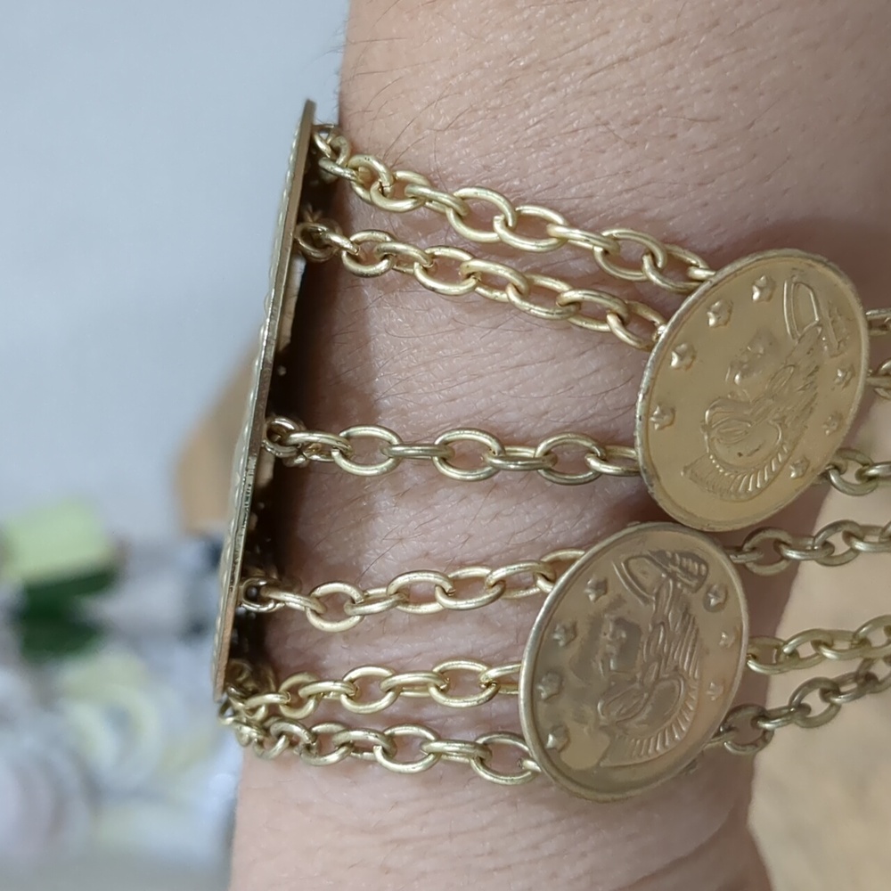 Greek Coins Multilayer Chains Bracelet - Picture 8 of 13